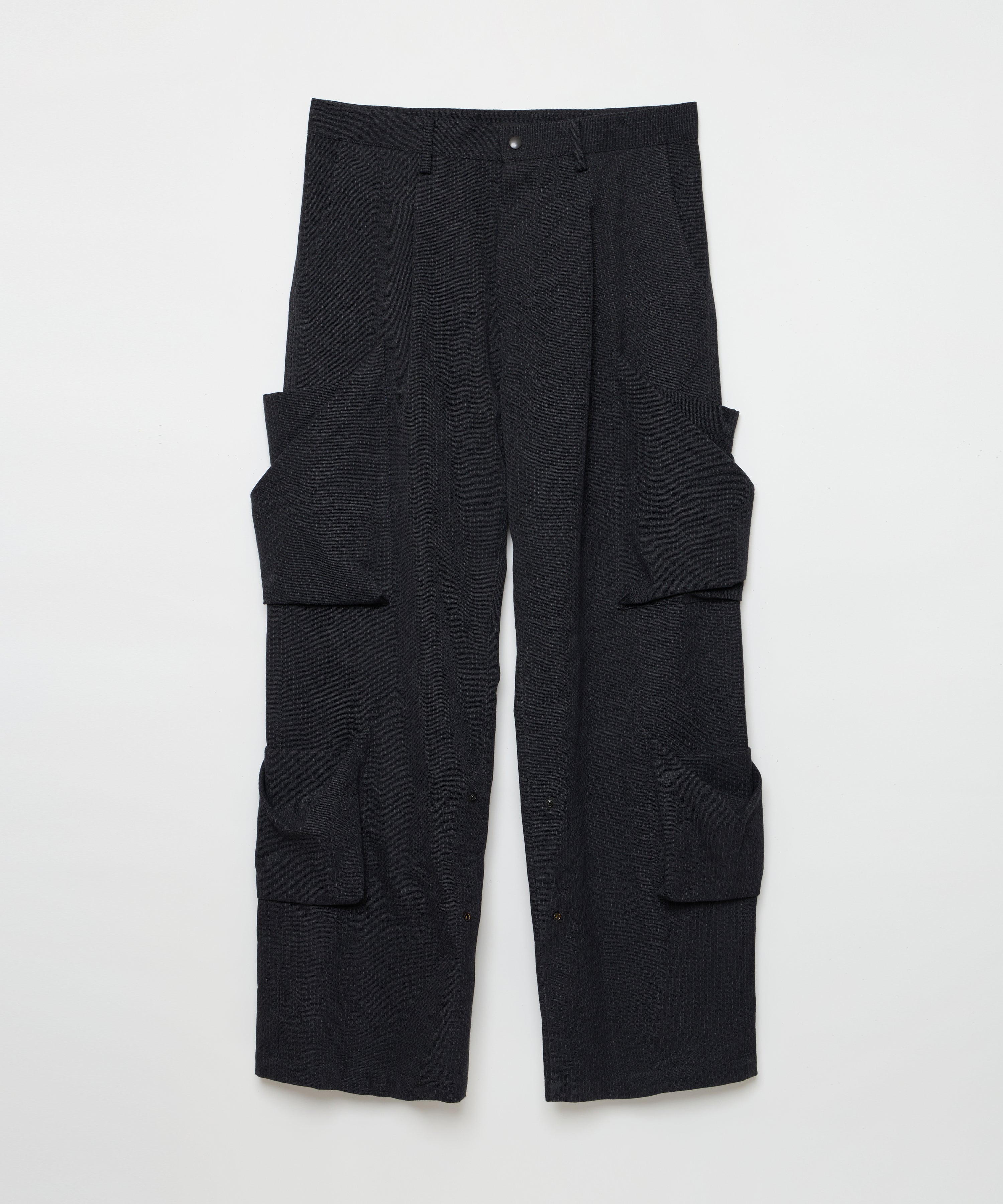 Draped-pocket Pants (Charcoal Stripe)