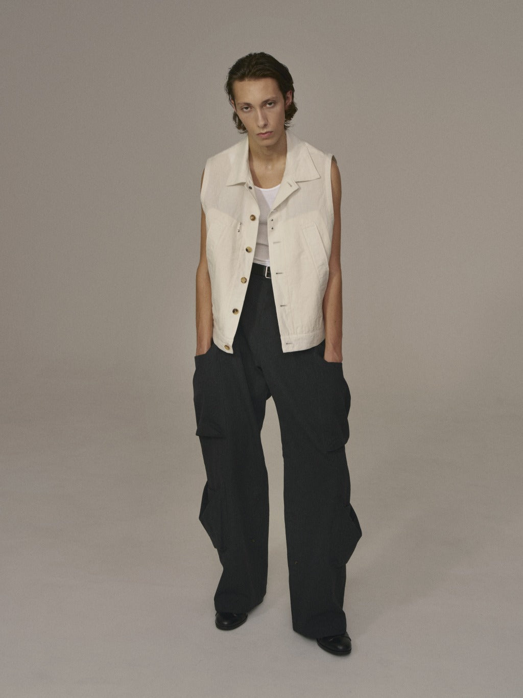 Draped-pocket Pants (Charcoal Stripe)