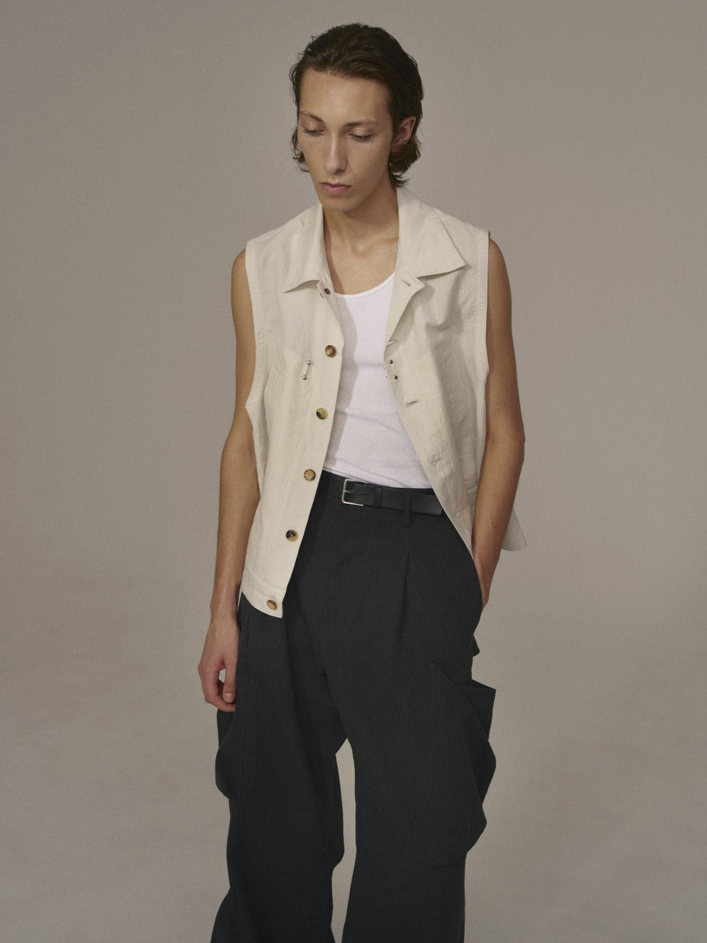 Draped-pocket Pants (Charcoal Stripe)