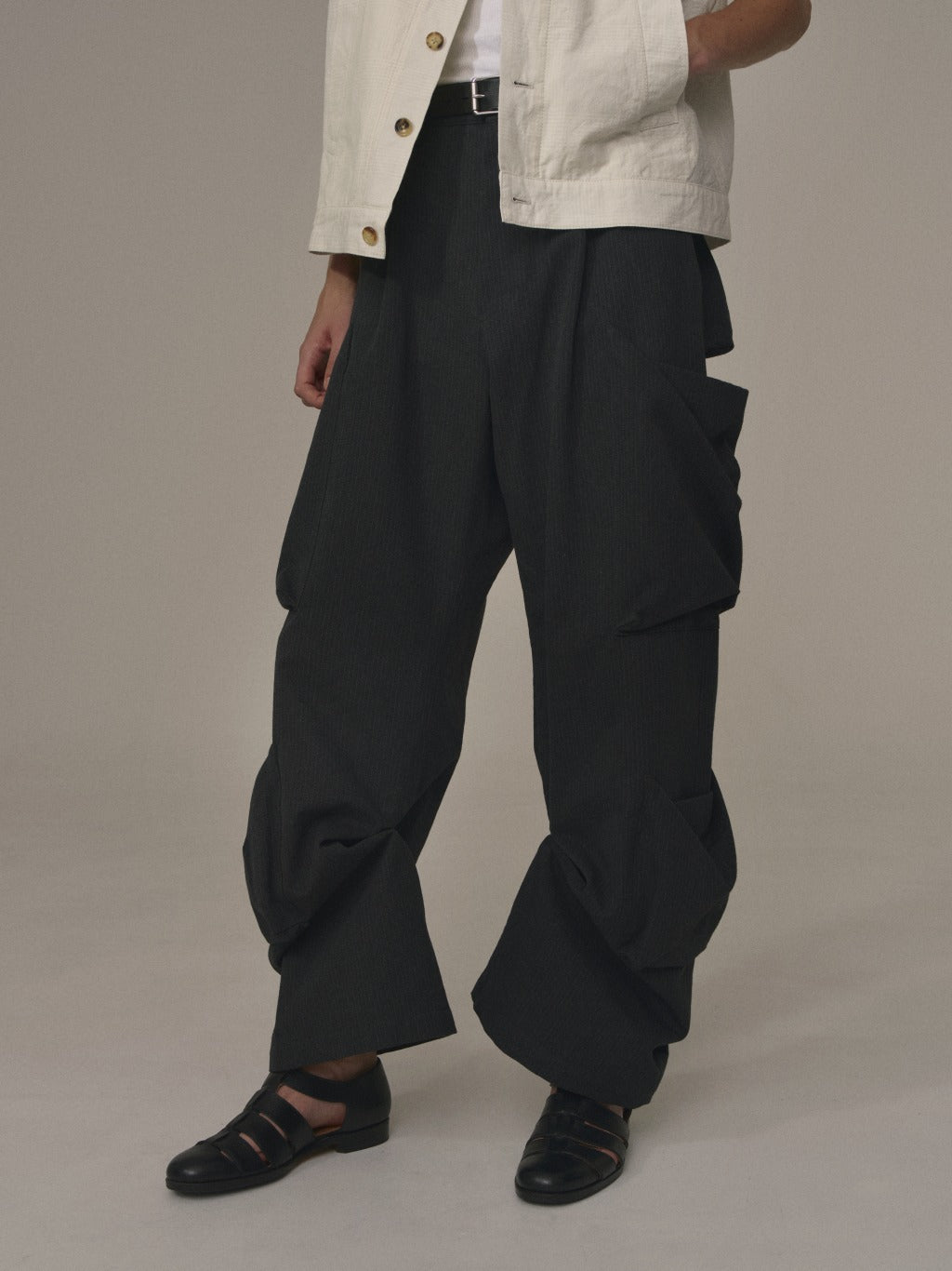 Draped-pocket Pants (Charcoal Stripe)