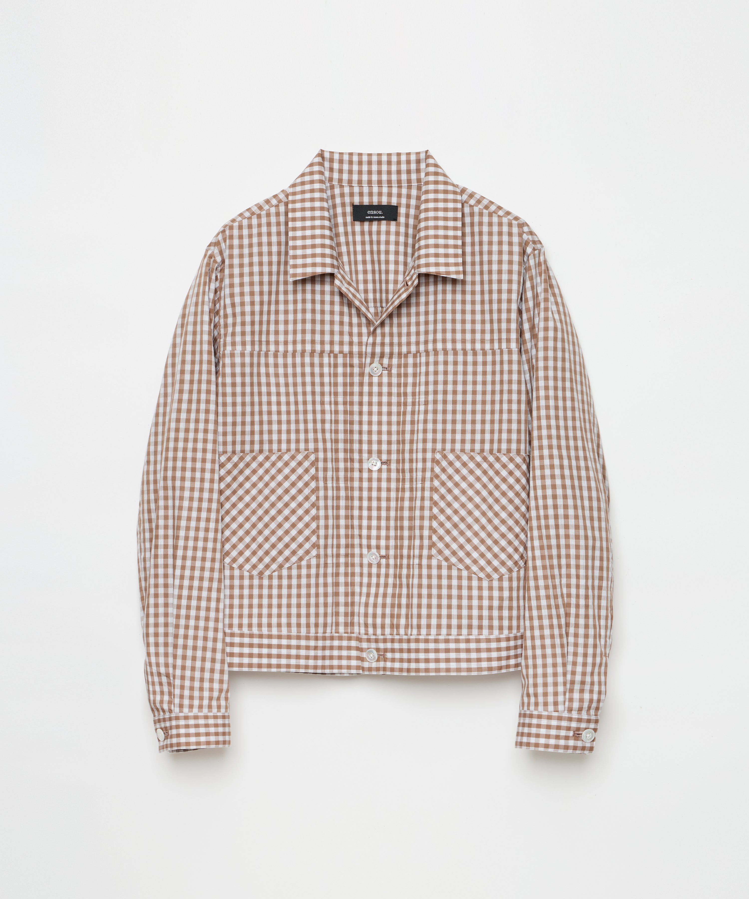 Gingham Cropped Shirt (Beige)