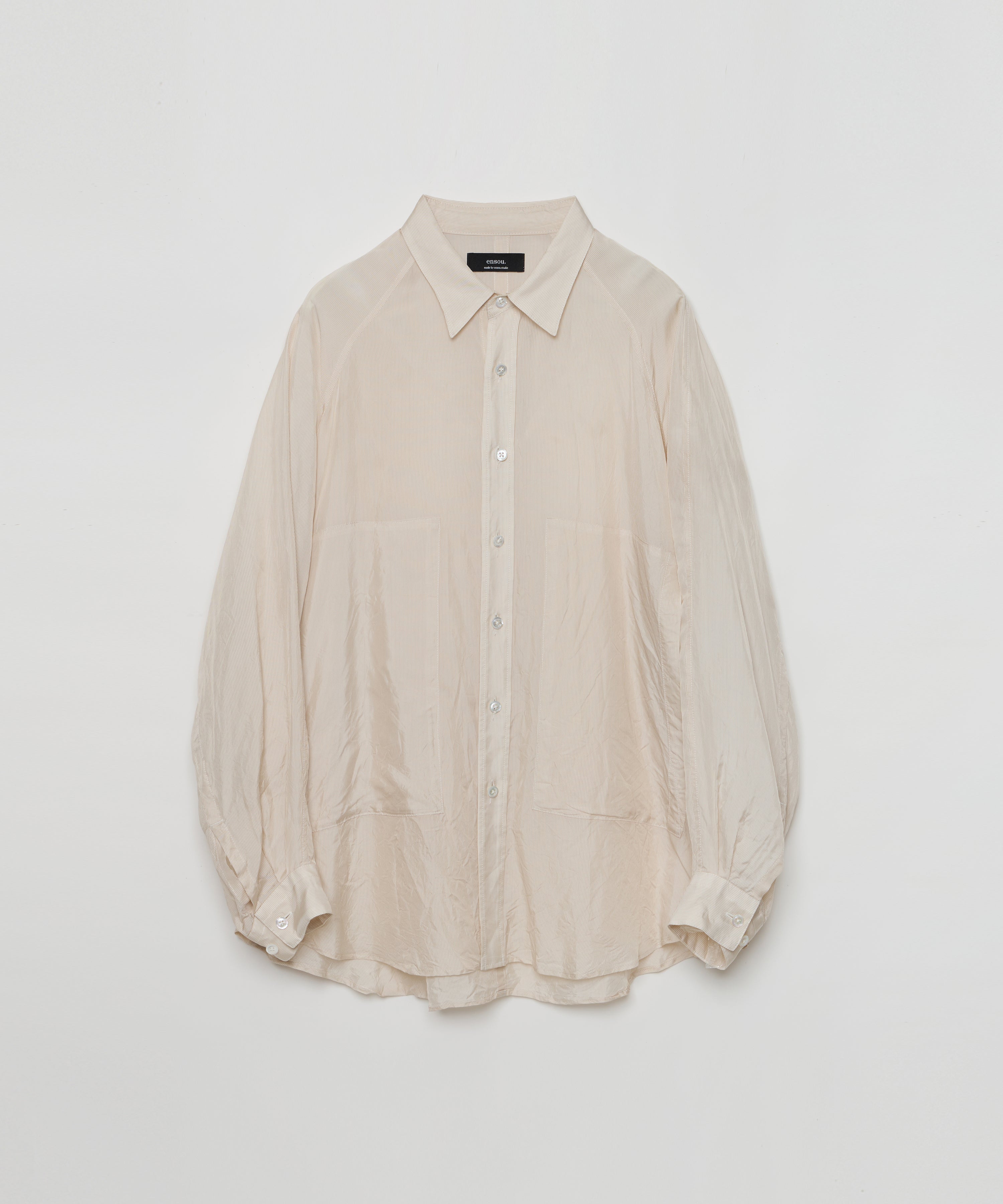 Big Raglan-sleeve Shirt (Beige Stripe)