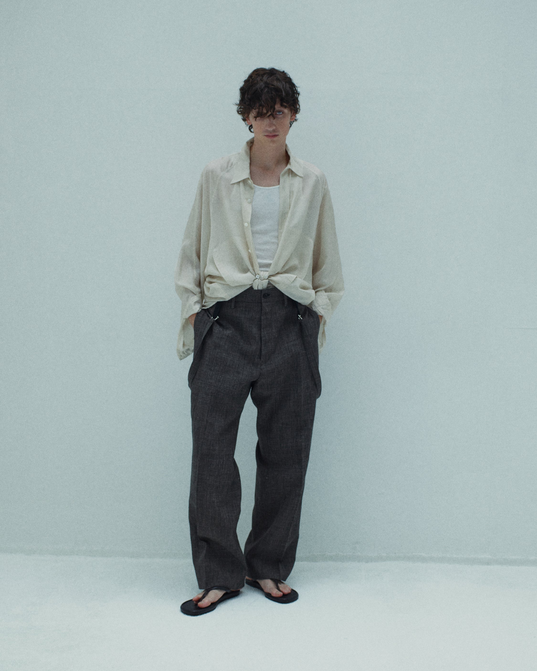 ensou. Big Raglan-sleeve Shirt (Beige Stripe) / E12S010