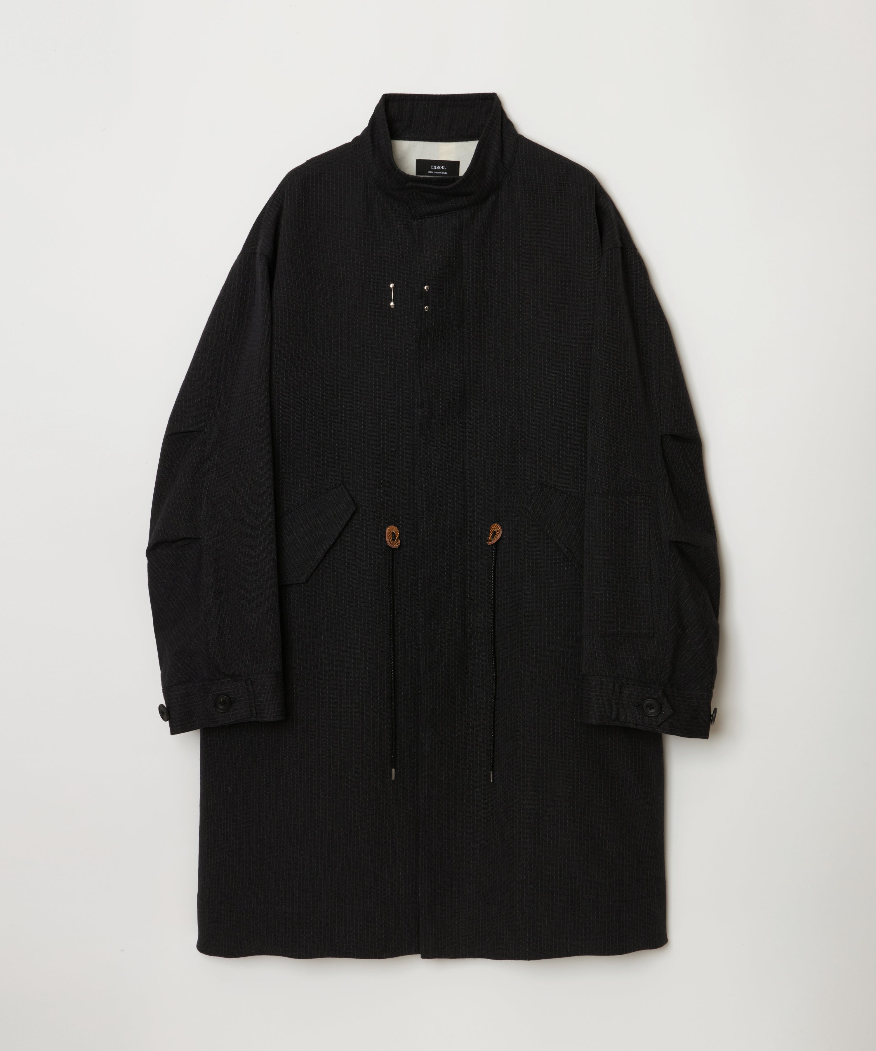 Stand Collar Coat (Charcoal Stripe)