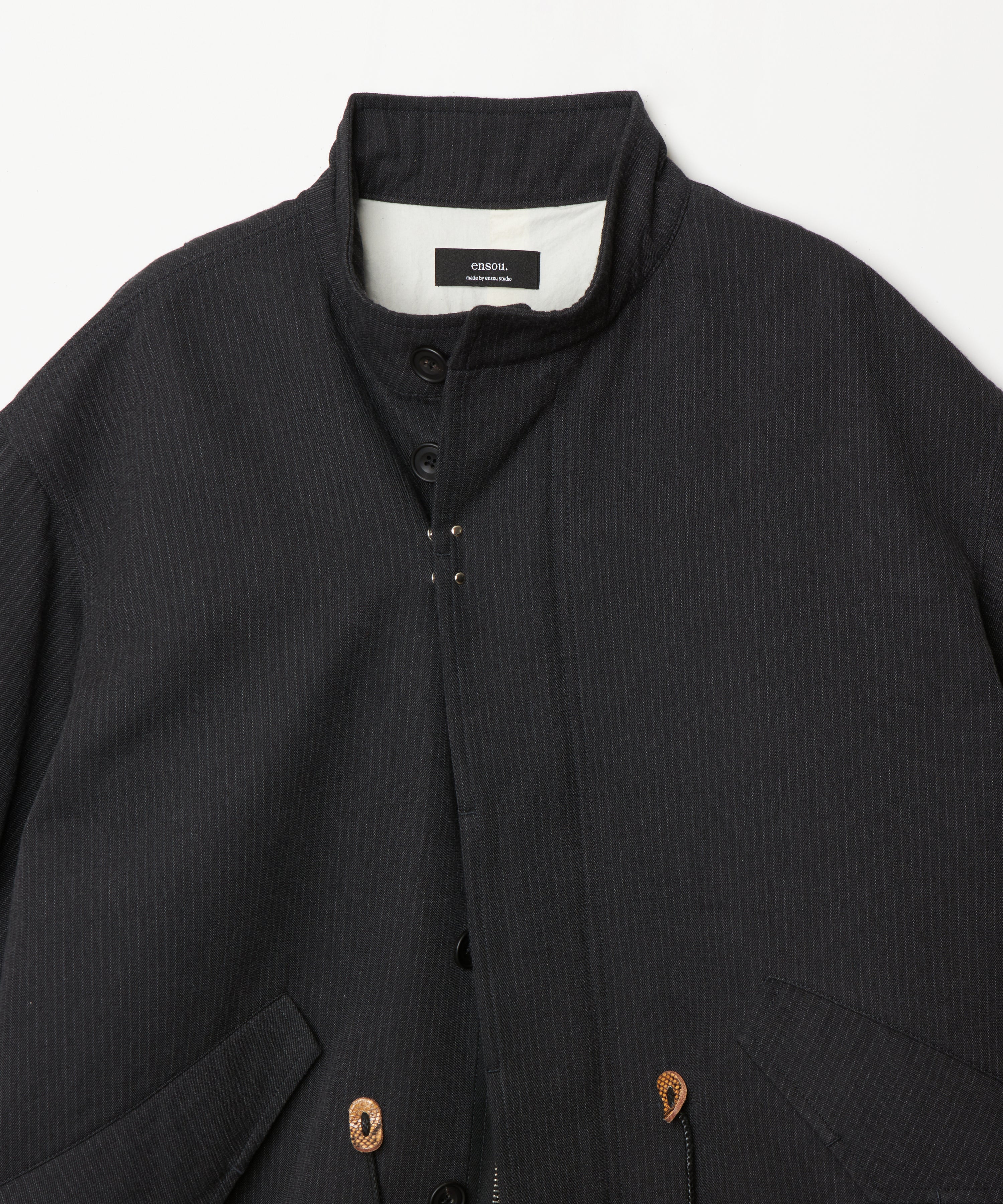 Stand Collar Coat (Charcoal Stripe)