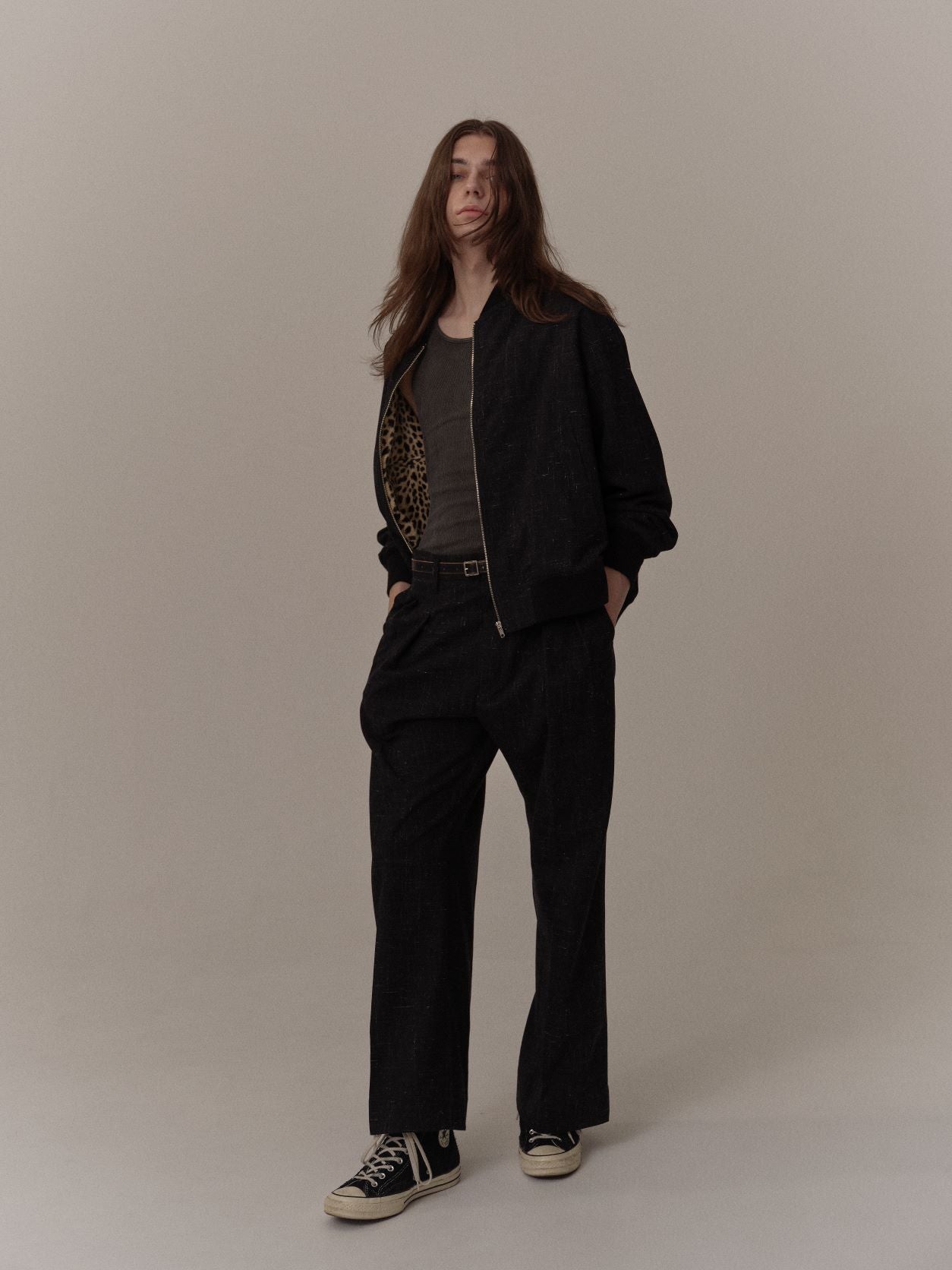 ensou. Reversible Bomber Jacket (Black x Leopard) / E08J001