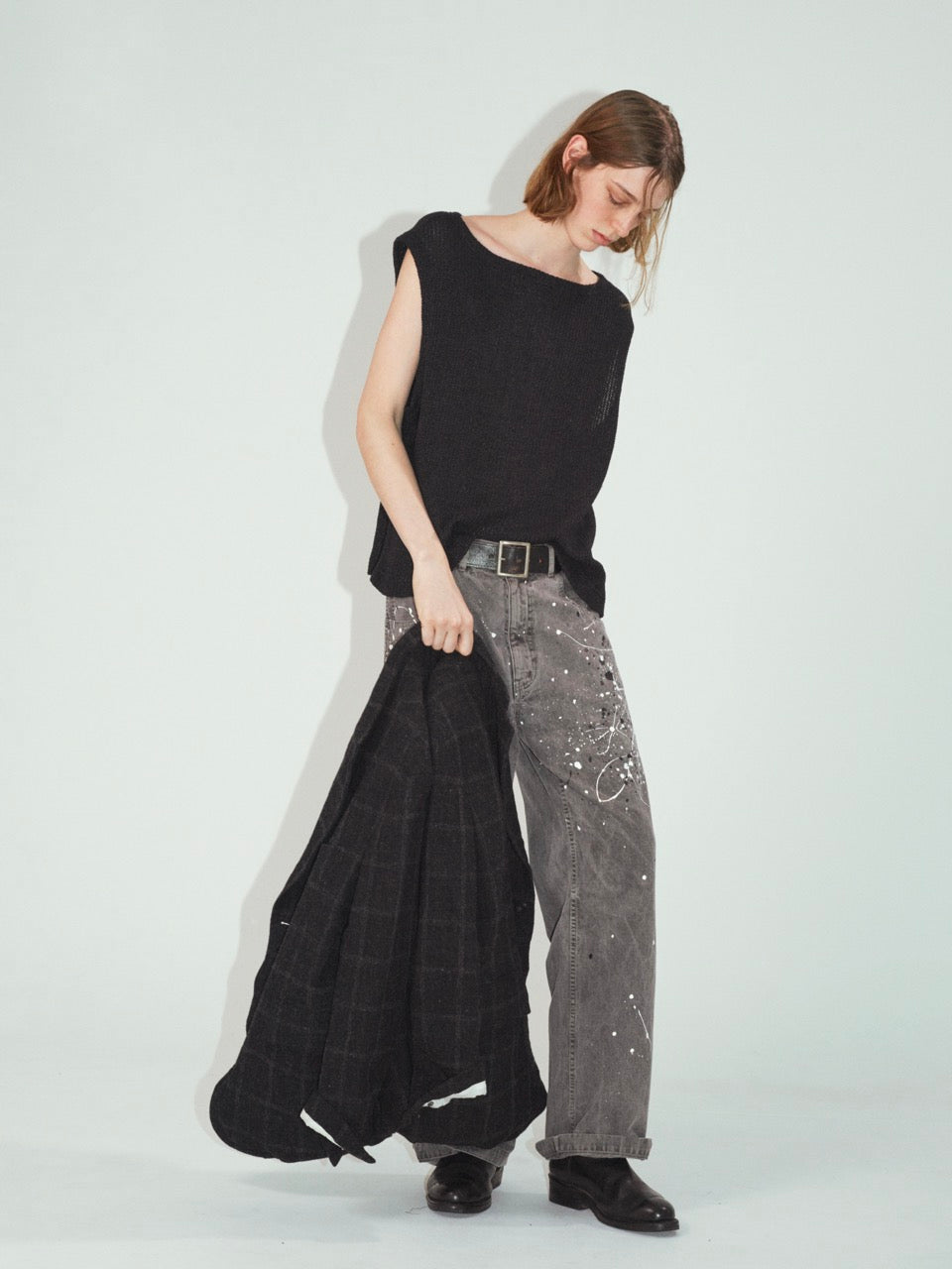 ensou. Splash Painter Jeans (Sumi-dyed Grey) / E13P010